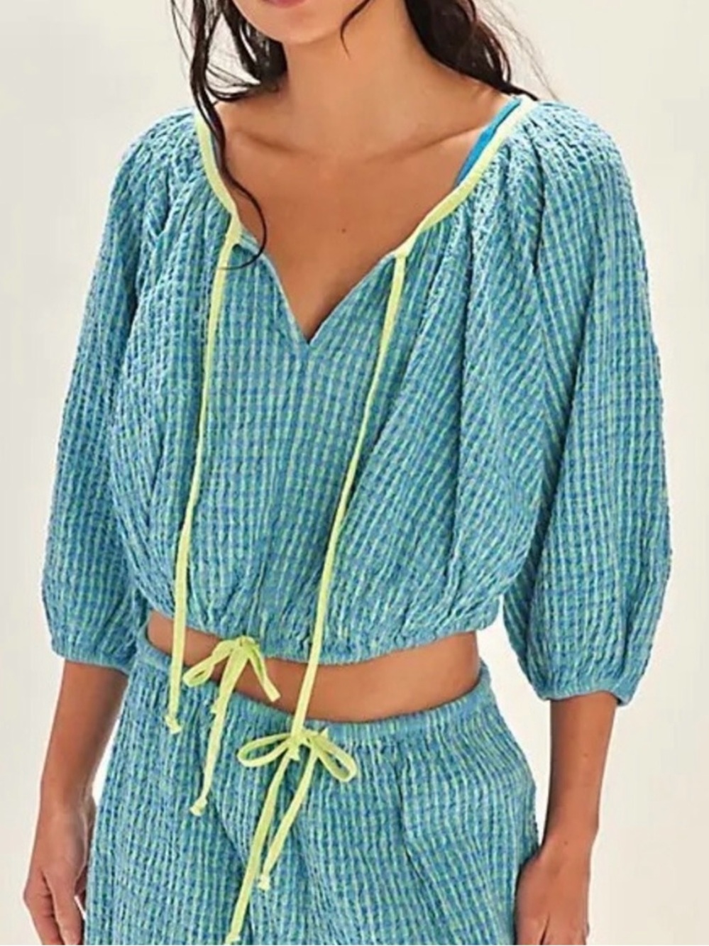 Free People Free-est Clara Plaid Blouse Top, Size S